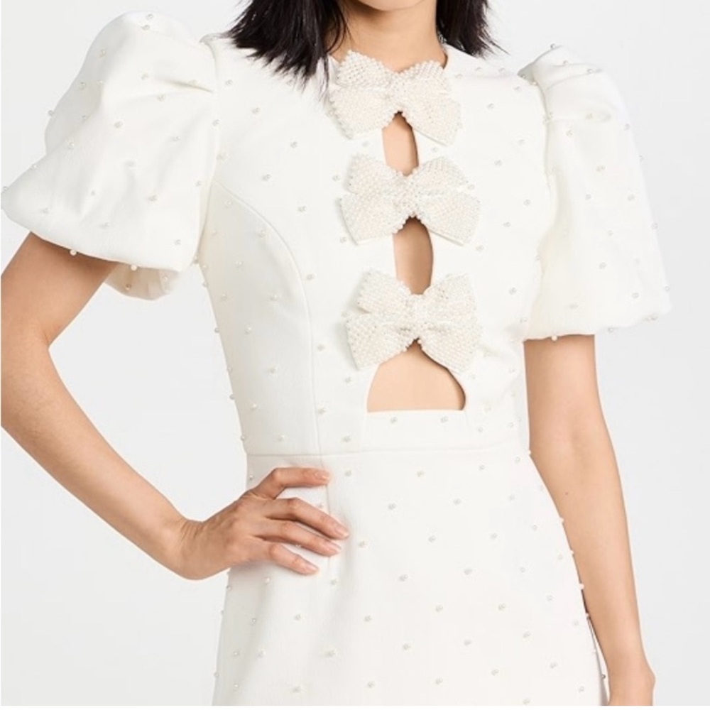 Rebecca Vallance White Mini Dress with Bow Accents